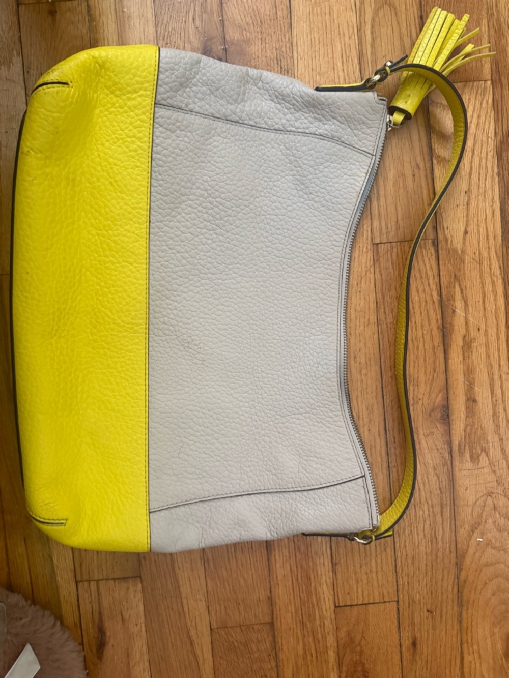 Kate Spade Two-Tone Yellow and Light Gray Leather Shoulder Bag